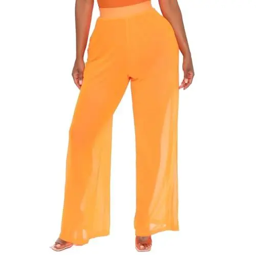 Produktbild: Sommerhosen Damen Elegant Wollhose Damen Elegant Damen-Badehose, durchsichtig, mit Netzstoff überzogen, Bikinihose, elastischer Bund, weite Beine Hose Damen Business Schwarze Damen Hose (Orange, XXL)