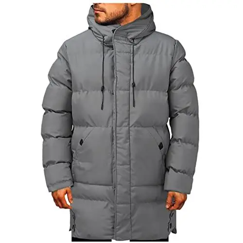Produktbild: Trachten Gehrock Herren Lässig Solide Reißverschlusstasche Langarm Mantel Mit Kapuze Warmer Reißverschluss Spleißen Mantel Strickmantel Herren (Grey, XL)