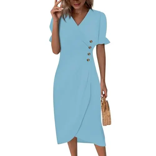 Produktbild: Sommerkleid Damen Brautkleider Dress Wickelkleid Damen Etuikleid Damen Elegant Brautmode für Brautmutter Kleid A Linie Ballkleid Summer Dress Cocktailkleid Damen 60Er Dessous Türkis L