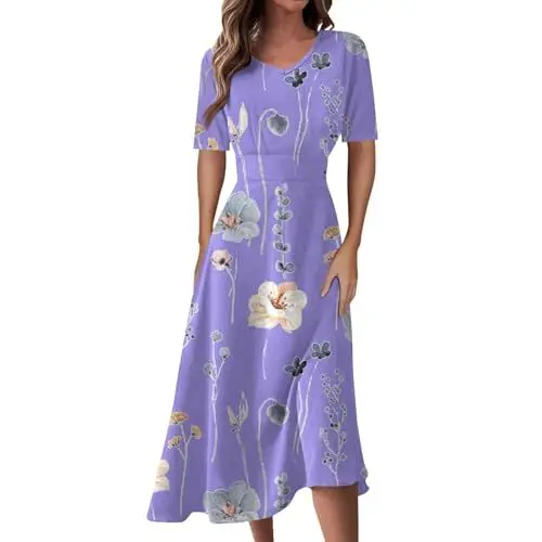 Produktbild: Sommerkleid Damen Damenkleider Elegant Cocktailkleid Damen Sexy Jeanskleid Damen Abendgarderobe Damen Festliche Kleidung für Damen Ab 60 Strandkleidung Damen Sommer Hochzeitskleid Lila M