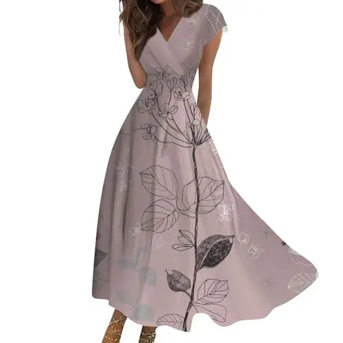 Produktbild: Sommerkleid Damen Jugendweihe Kleider Maxikleid Damen Kleider Sommer Jeanskleid Little Black Dress Blusenkleid Damen Elegant Kleid Damen Festlich 50Er Jahre Kleider Kleider Rosa L