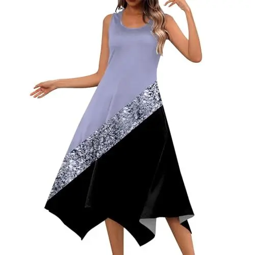 Produktbild: Sommerkleid Damen Leicht Kleid Festlich Damen Kleid Damen Leichte Freizeitkleid Mit Taschen Kleider Ab 50 Jahre Damenkleider Elegant Damen Kleid Sommerkleid Damen Lang Satin Kleid（4-Light Purple,S）
