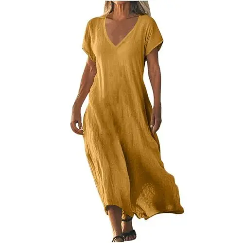 Produktbild: Sommerkleider Damen Leicht Und Luftig Midikleid Brautmutterkleider für Hochzeit Kleid Salbeigrün Etuikleid Cocktailkleider Kleider Festlich Elegante Beige S