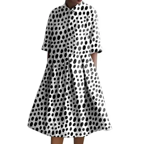 Produktbild: Sommerkleider Sale Meine bestellungen Blusenkleid Damen Retro Print Shirt Kleid Baggy Lose Fit A-Linie Sommerkleid LäSsig Plus GrößE Button Down Strandkleid Kurze Angebote