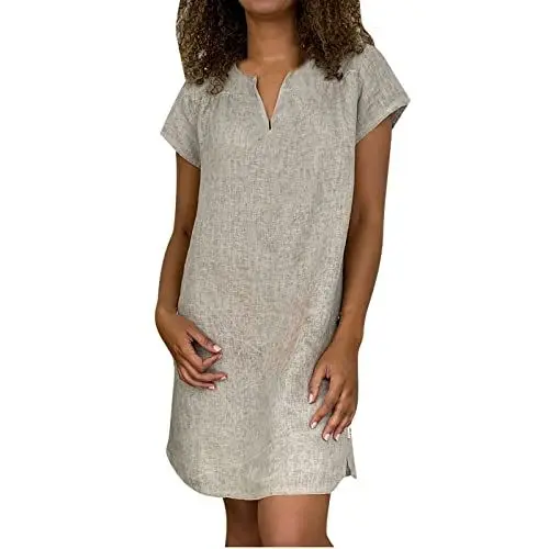 Produktbild: Sommerkleider Sommerkleid Damen Casual Basic Kleid Einfarbig Frauen Lange Bluse Midi Kleider Elegant Teenager Mädchen Festkleider Moderne Umstandsbrautkleid Partykleider Abiballkleider Grau 5XL