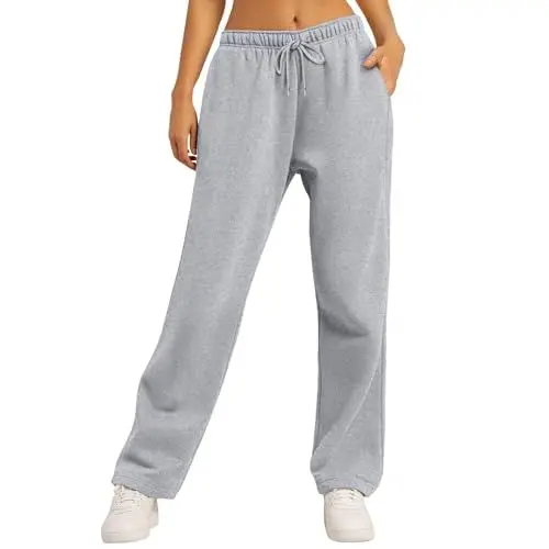 Produktbild: Sommerliche Palazzo-Sweatpants Mit Hoher Taille Und Kordelzug Lässige Hose Mit Geradem Bein Und Taschen Elfenbein L Damen Hosen Elegant Elegante Hose Damen Weite Hose Damen Sommer Bunte Hosen Damen