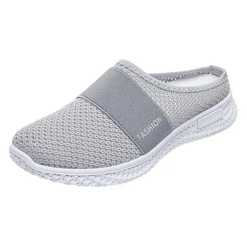 Produktbild: Sommermode Damen Halbwickel Gestreifte Mesh Sneakers Bequeme Orthopädische Freizeitpantoffeln Sneaker Damen Schuhe Gelb (Grey, 36)