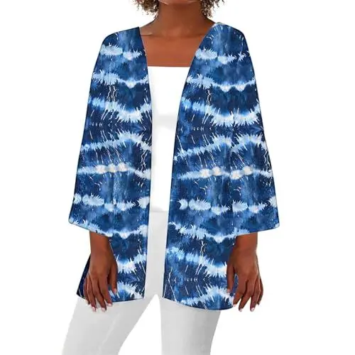 Produktbild: Sommeroberteile für Damen 2024, Trendige, Elegante und lässige Kimonos für Damen, leichte Strickjacke, Oberteile mit 3/4-Ärmeln, Überzüge Pullover Damen Fashion (A, S)