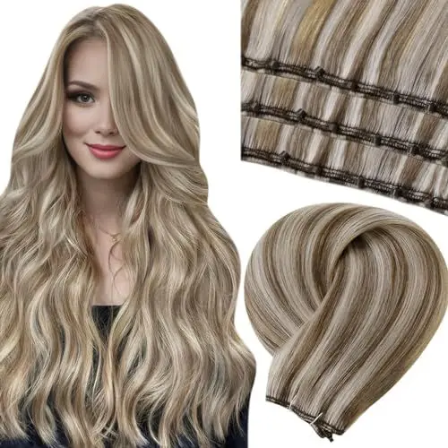 Produktbild: (Sommerschlussverkauf) LaaVoo Glatt Micro Tressen Echthaar Blond Highlighted 50cm 12Zoll Width Micro Tresse Extensions Echthaar 50g Microring EZ Weft Echthaar #P8/60 Hellbraun Highlighted Platinblond
