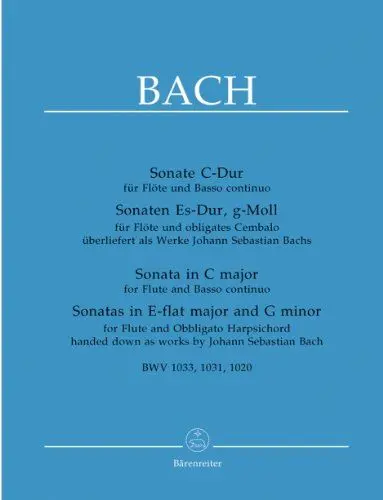 Produktbild: Sonate C-Dur für Flöte und Basso Continuo. Sonaten Es-Dur, g-Moll für Flöte und obligates Cembalo überliefert als Werke J. S. Bach. BWV 1033, 1031, 1020: Urtext