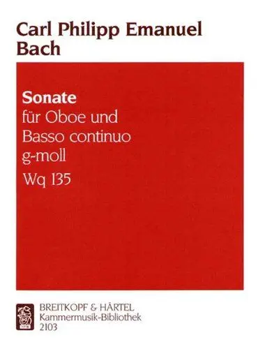 Produktbild: Sonate g-moll Wq 135 für Oboe und Bc (KM 2103): Für Oboe und Basso continuo. Hrsg.: Kurt Walther