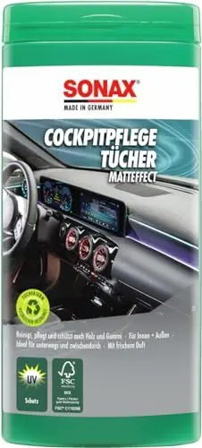 Produktbild: SONAX CockpitPflegeTücher Matteffect Box (25 Stück) Feuchte Tücher reinigen, pflegen und schützen alle Kunststoffteile, Holz und Gummi | Art-Nr. 04158410