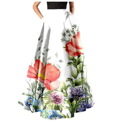 Produktbild: Sonderangebote Rock Mädchen Maxikleid Damen Sommer Freizeit Mode Lang Rock, Langes Kleid Damen Elegant, Damen-Rock Mit Blumendruck, Hohe Taille, Party-/Strand-Tasche, Lange Deal Tüllrock Damen Grün