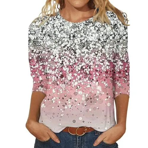 Produktbild: Sonderangebote Schnäppchen Prime Angebote Kinder T Shirt Atmungsaktiv Damen Oberteil Dunkelrot Damen Glitzer Top Pailletten Hemden Damen Elegant Meine Bestellung Sale