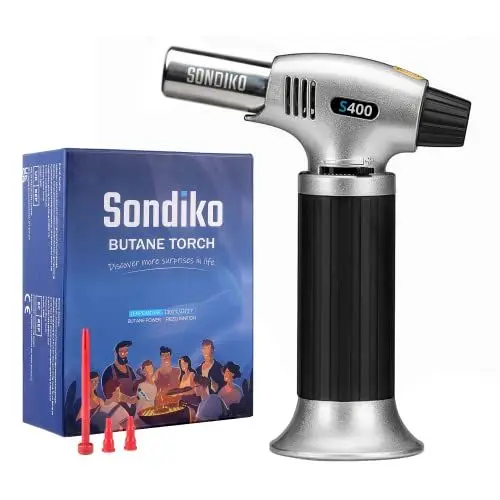 Produktbild: Sondiko Küchenbrenner, Flambierbrenner, Nachfüllbarer Crème Brulée Brenner, Lötbrenner mit Sicherheitsschloss für die Küche, Home Crème Brulée, Desserts, Camping, DIY, Löten (Butan nicht Inbegriffen)