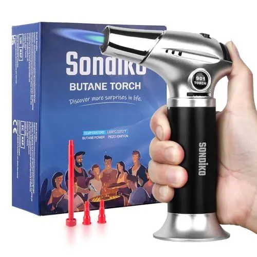 Produktbild: Sondiko Küchenbrenner S901, Flambierbrenner, nachfüllbarer Crème Brulée Brenner mit Sicherheitsschloss für die Küche, Crème Brulée(Butan nicht inbegriffen)