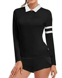 Produktbild: Soneven 1/4 Reißverschluss Golf Poloshirt Damen Langarm Schwarz Polohemd Sport Polo Langarmshirt Damen Sportshirt mit Kragen für Wandern Golf Angeln 36
