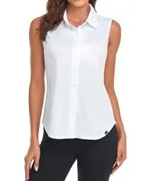 Produktbild: Soneven Bluse Damen Elegant Sport Tank Top mit Kragen Damen Ärmellos Poloshirt Golf Polo Sommer Oberteil Atmungsaktiv T-Shirt Bluse-Weiß M