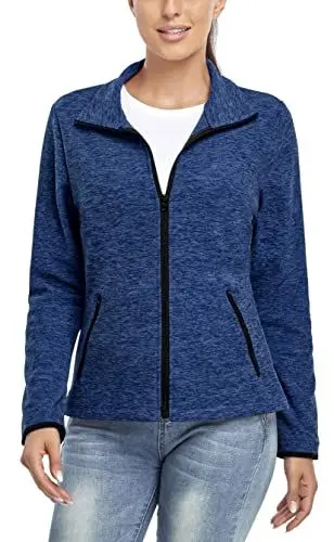 Produktbild: Soneven Fleecejacke Damen, Damen Fleece Jacke mit Durchgehendem Reißverschluss Langärmlig Leicht Sweatjacke Warm Winter für Wandern Outdoor Running Ski,Blau XL