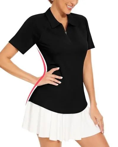 Produktbild: Soneven Golf Poloshirt Damen Kurzarm Sport Tshirts für Damen Sommer Funktionsshirt Atmungsaktiv Wandershirt für Fitness Tennis Reiten Schwarz XL
