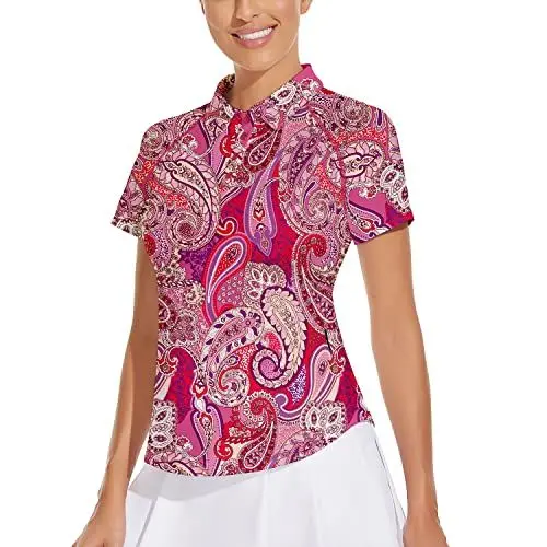Produktbild: Soneven Golf Poloshirts Damen Kurzarm Polohemd Short Sleeve T Shirt Slim Polo mit Stretch Polo Sportshirt Atmungsaktiv Wandershirt Damen UPF50+ Schnelltrocknend Knopf-Lila Druck S