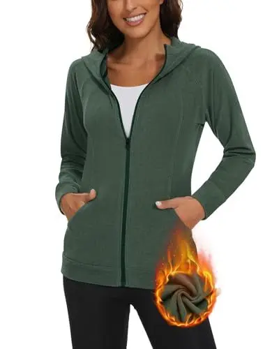 Produktbild: Soneven Laufjacke Damen Leichte Sportjacke Damen mit Kapuze Sweatjacke Kapuzenjacke Trainingsjacke für Herbst Winter Übergang Grün XL