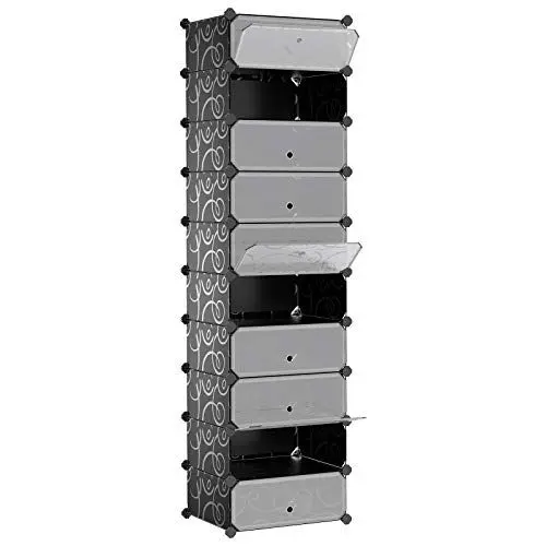 Produktbild: SONGMICS 10 Ebenen Schuhschrank Schuhablage Schuhregal Schuhständer Regalsystem Steckregal mit Tür schwarz 48 x 36 x 105 cm, LPC10H