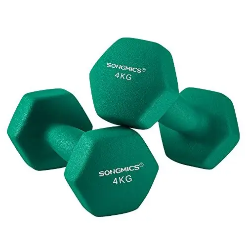 Produktbild: SONGMICS 2er-Set Hanteln, 2 x 4 kg Gymnastikhantel, mit matter Beschichtung aus Neopren, Fitnessstudio, rutschfest, 20,5 x 9, grün SYL68GN