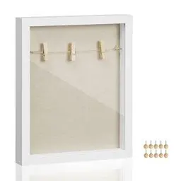 Produktbild: SONGMICS 3D Bilderrahmen zum Befüllen, Fotorahmen mit Schnur, Klammern, Stecknadeln, DIY, Schaumstoffplatte mit Leinenoberfläche, Glas, MDF, 22,5 x 4 x 27,5 cm, Geschenkidee, weiß RPF007W01