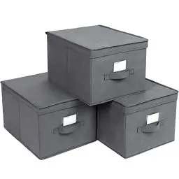 Produktbild: SONGMICS Aufbewahrungsbox, 3er Set, Faltbox mit Deckel, Boxen Aufbewahrung, Stoffbox mit Etikettenhalter, Aufbewahrungskorb, 40 x 30 x 25 cm, grau RFB03G