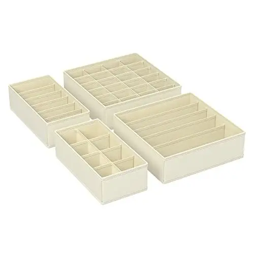 Produktbild: SONGMICS Unterwäsche-Organizer 4er Set, Schubladen-Organizer, faltbar, Ordnungssystem Kleiderschrank, Aufbewahrungsbox Schrank, Stoffboxen Aufbewahrung, für BHs, Socken, Krawatten, beige RUS04M