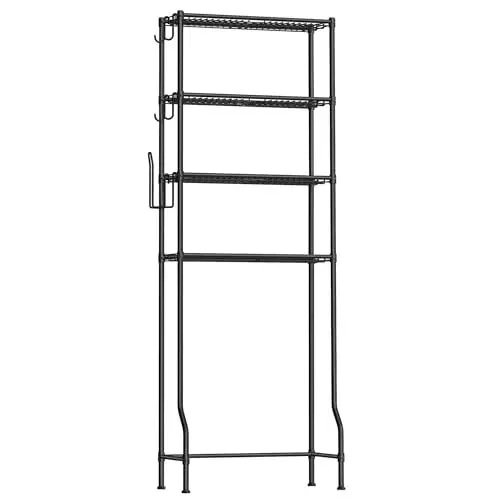 Produktbild: SONGMICS 4-stöckiges Toilettenregal, Badezimmerregal, Waschmaschinenregal, verstellbare Ablagen, mit Haken, Toilettenpapierhalter, platzsparend, 30 x 63 x 176 cm, schwarz BTS013B01