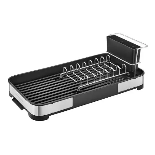 Produktbild: SONGMICS Abtropfgestell klein, Geschirr-Abtropfgestell für Spüle, Abtropfständer, Abtropfgitter Edelstahl, Abtropfschale, Besteckhalter, Tassenhalter rostfrei, für Geschirr, silbern-schwarz KCS034B01