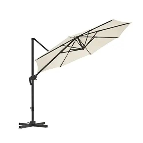 Produktbild: SONGMICS Ampelschirm, Sonnenschirm Ø 300 cm, UV-Schutz bis UPF 50+, um 360° drehbar, Balkonschirm, Neigungswinkel verstellbar, mit Kurbel zum Öffnen und Schließen, mit Ständer, beige GPU35BR