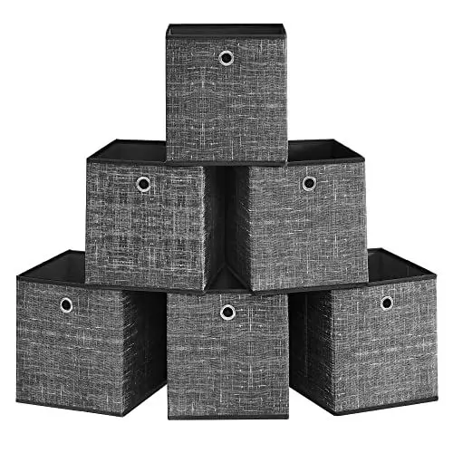 Produktbild: SONGMICS Aufbewahrungsbox, 6er Set, Ordnungsboxen aus Vliesstoff mit Griff, Boxen Aufbewahrung, 26 x 26 x 28 cm, Organizer Box, für Würfelregal, Faltbox, Kleideraufbewahrung, schwarz meliert RFB026B01