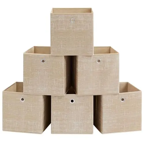 Produktbild: SONGMICS Aufbewahrungsbox, 6er Set, Ordnungsboxen aus Vliesstoff mit Griff, Boxen Aufbewahrung, 30 x 30 x 30 cm, Organizer Box, für Würfelregal, Faltbox, Kleideraufbewahrung, sandbeige RFB006K03