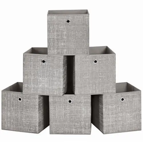 Produktbild: SONGMICS Aufbewahrungsbox, 6er Set, Ordnungsboxen aus Vliesstoff mit Griff, Boxen Aufbewahrung, 30 x 30 x 30 cm, Organizer Box, für Würfelregal, Faltbox, Kleideraufbewahrung, taupe meliert RFB006K01