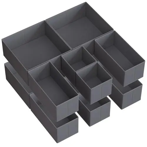 Produktbild: SONGMICS Aufbewahrungsbox für Schublade, 12er Set, Schubladen Organizer, Faltbox, Unterwäsche Organizer, Stoffbox für Socken, Unterwäsche, BHs, Krawatten und Schals, schiefergrau RDZ006G03