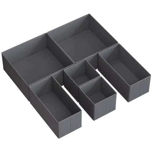 Produktbild: SONGMICS Aufbewahrungsbox für Schublade, 6er Set, Schubladen Organizer, Faltbox, Unterwäsche Organizer, Stoffbox für Socken, Unterwäsche, BHs, Krawatten und Schals, schiefergrau RDZ06G
