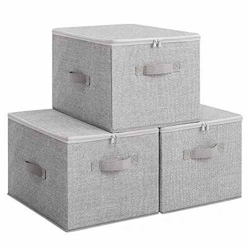 Produktbild: SONGMICS Aufbewahrungsbox mit Deckel, 3er Set, faltbare Stoffbox mit Griffen, Aufbewahrung für Kleidung, 40 x 30 x 25 cm, Vliesstoff, taubengrau RZB003W01