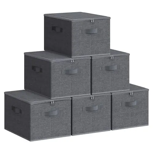 Produktbild: SONGMICS Aufbewahrungsbox mit Deckel, 6er Set, faltbare Stoffbox mit Griffen, Aufbewahrung für Kleidung, 40 x 30 x 25 cm, Vliesstoff, schiefergrau RZB003G02