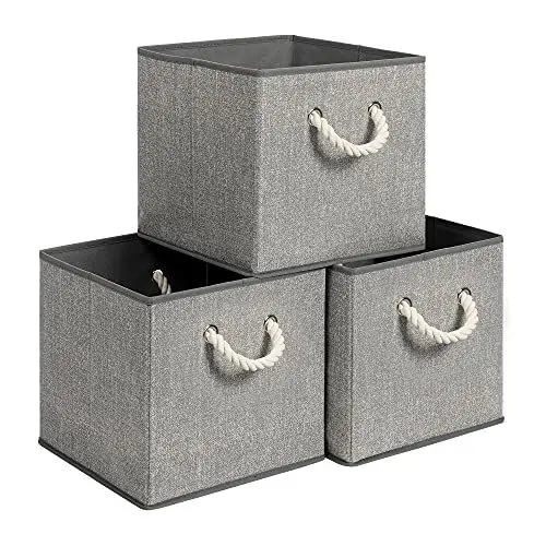 Produktbild: SONGMICS Aufbewahrungsboxen, 3er Set, Stoffboxen ohne Deckel, mit Griffen, 30 x 30 x 30 cm, Leinenoptik, grau RFB016G01