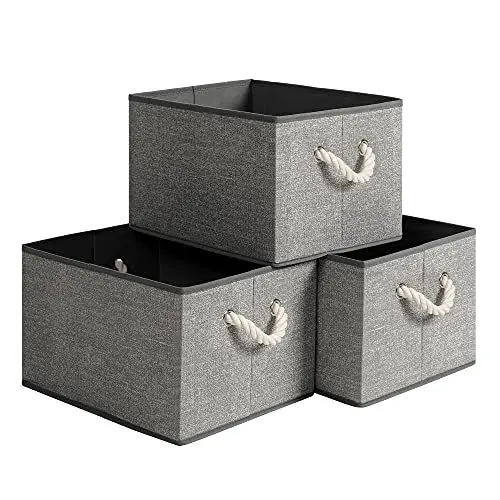 Produktbild: SONGMICS Aufbewahrungsboxen, 3er Set, Stoffboxen ohne Deckel, mit Griffen, 40 x 30 x 25 cm, Leinenoptik, grau RFB013G01