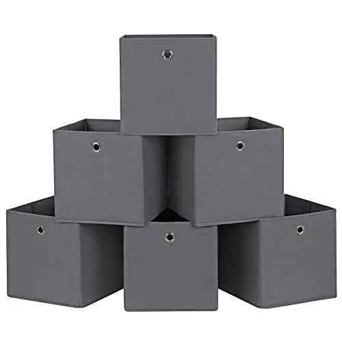 Produktbild: SONGMICS Aufbewahrungsboxen, 6er Set, Stoffboxen, Faltboxen aus Vliesstoff, Würfel, Aufbewahrungskörbe, für Spielzeug und Kleidung, grau RFB02G-3