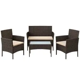 Produktbild: SONGMICS Balkonmöbel, Gartenmöbel-Set, aus PE-Polyrattan, Lounge-Set, Terrassenmöbel, Outdoor, für Terrasse, Balkon, Garten, braun-Taupe GGF004K05