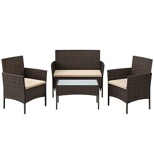 Produktbild: SONGMICS Balkonmöbel, Gartenmöbel-Set, aus PE-Polyrattan, Lounge-Set, Terrassenmöbel, Outdoor, für Terrasse, Balkon, Garten, braun-Taupe GGF004K05
