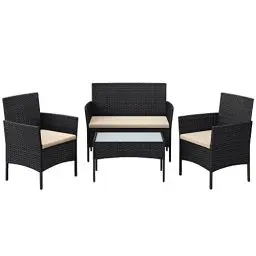 Produktbild: SONGMICS Balkonmöbel, Gartenmöbel-Set, aus PE-Polyrattan, Lounge-Set, Terrassenmöbel, Outdoor, für Terrasse, Balkon, Garten, schwarz-Taupe GGF004B05