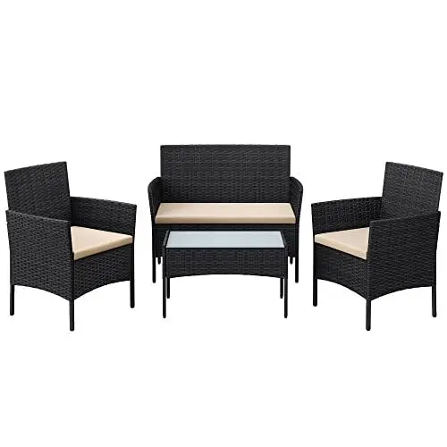 Produktbild: SONGMICS Balkonmöbel, Gartenmöbel-Set, aus PE-Polyrattan, Lounge-Set, Terrassenmöbel, Outdoor, für Terrasse, Balkon, Garten, schwarz-Taupe GGF004B05