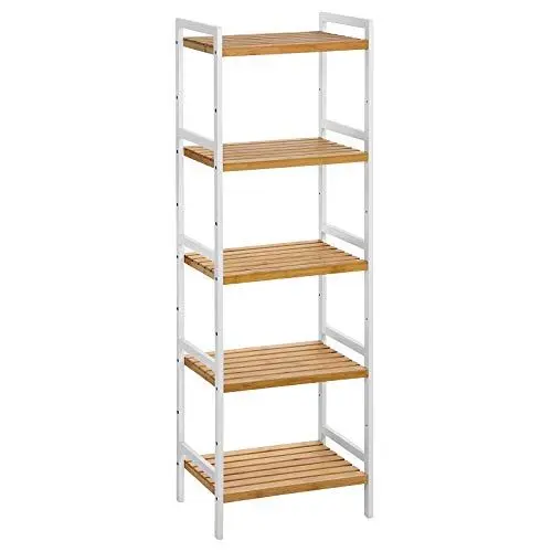 Produktbild: SONGMICS Bambus Regal, Küchenregal, Badregal, Bücherregal, Standregal mit 5 Ablagen, 31,5 x 45 x 142 cm, für Bad, Küche, Wohnzimmer, Schlafzimmer, Balkon, naturfarben-weiß BCB75WN