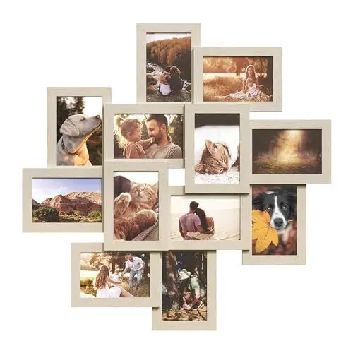 Produktbild: SONGMICS Bilderrahmen, 12 Rahmen für Fotos 10 x 15 cm, Wandgalerie, mehrere Rahmen, Wanddekoration, Naturbeige RPF022N01